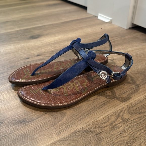 Sam Edelman Blue Leather & Faux Fur Sandals - Picture 3 of 5